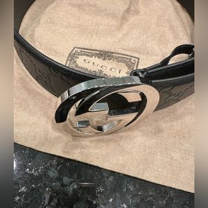 Gucci Signature Embossed Leather Belt Black size 85